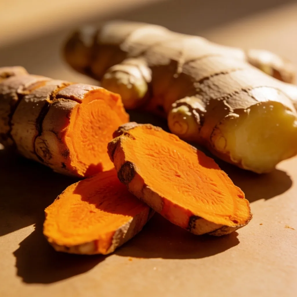 Fresh turmeric root and ginger on vellum paper