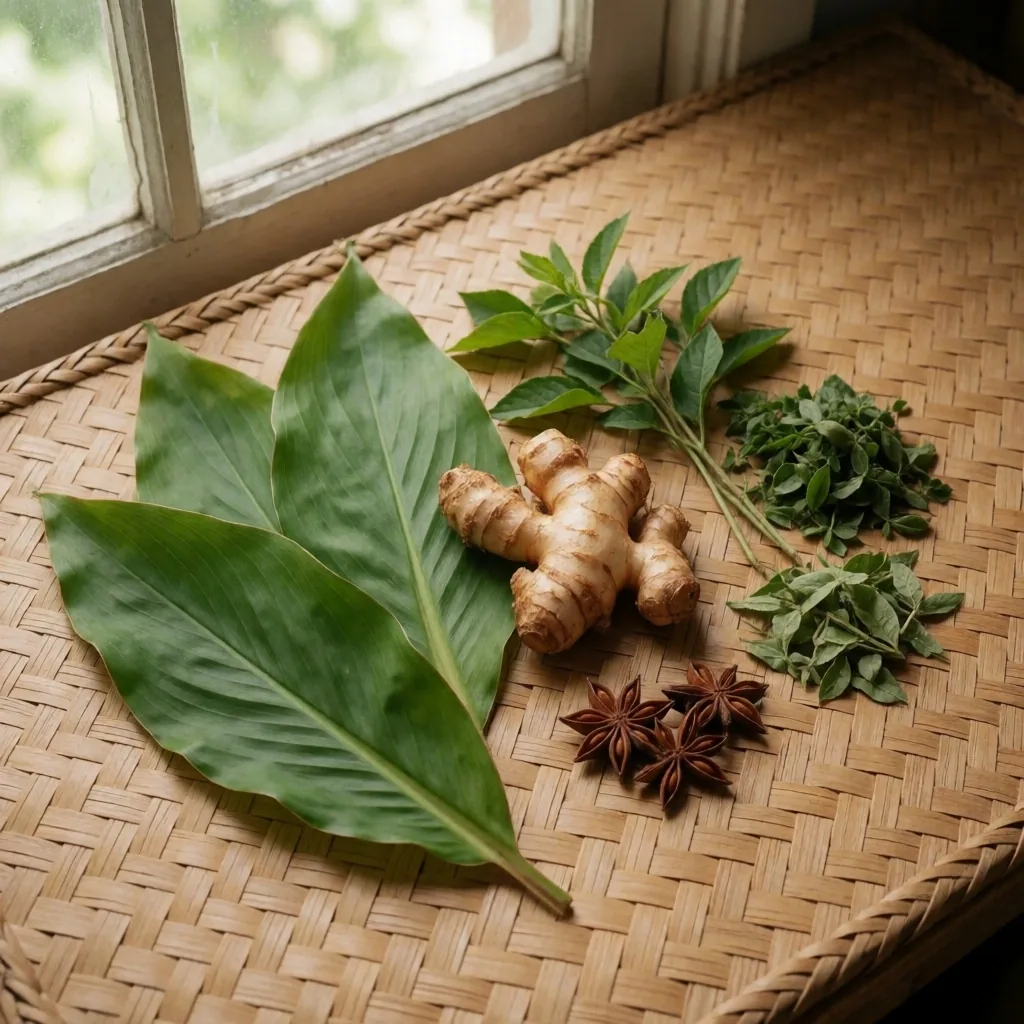 Fresh ginger root cross-sections on a dark stone surface