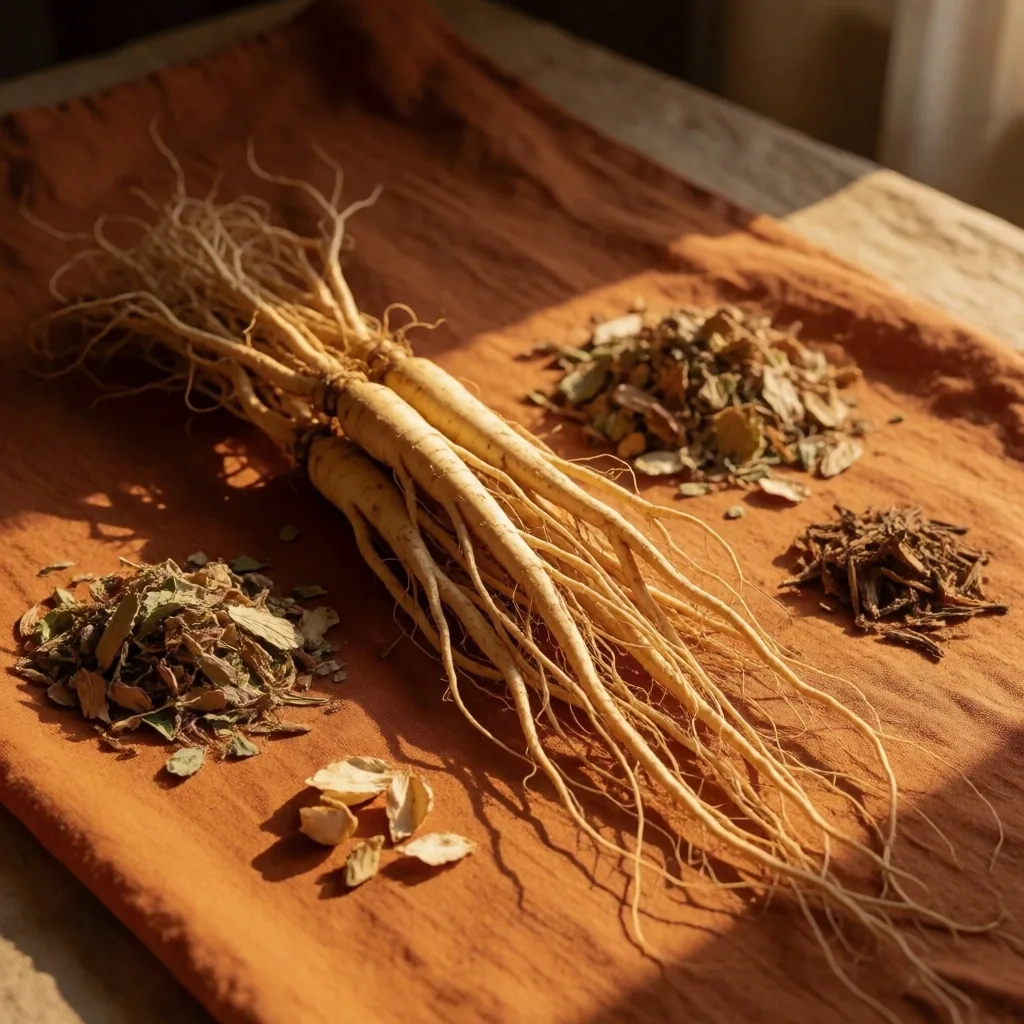Sustainably harvested ginseng roots and dried herbs